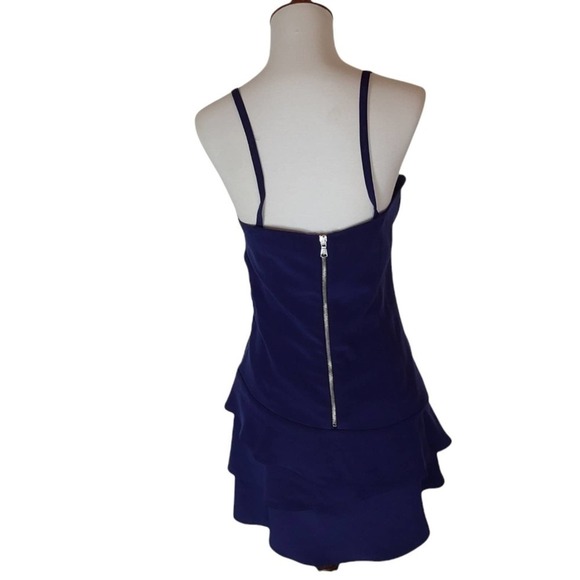 Pinko Navy Blue Square Neck Ruched Ruffle Hem Cocktail Mini Dress Small NWT - Picture 3 of 9